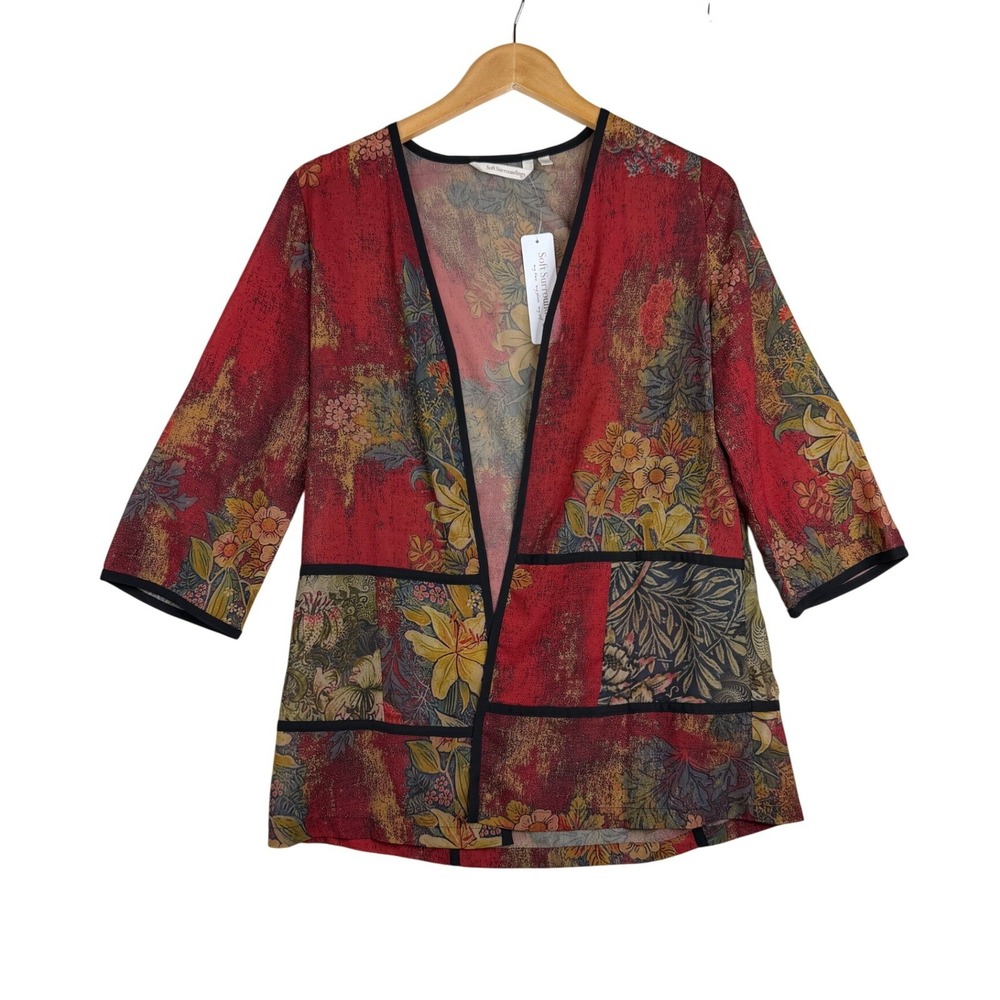 NWT Soft Surroundings Prosperity Kimono Floral Print Cardigan size XS Petite Red